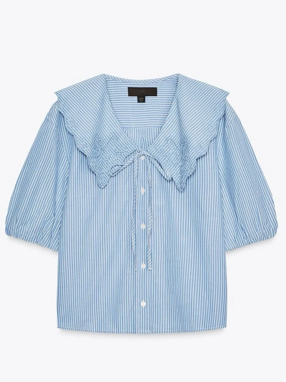 ZARA striped cotton shirt with peter-pan collar and embroidery, Loose fit XS NWT